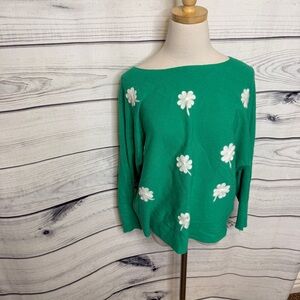 Green Sweater with White clover Accents, St. Patrick’s Day